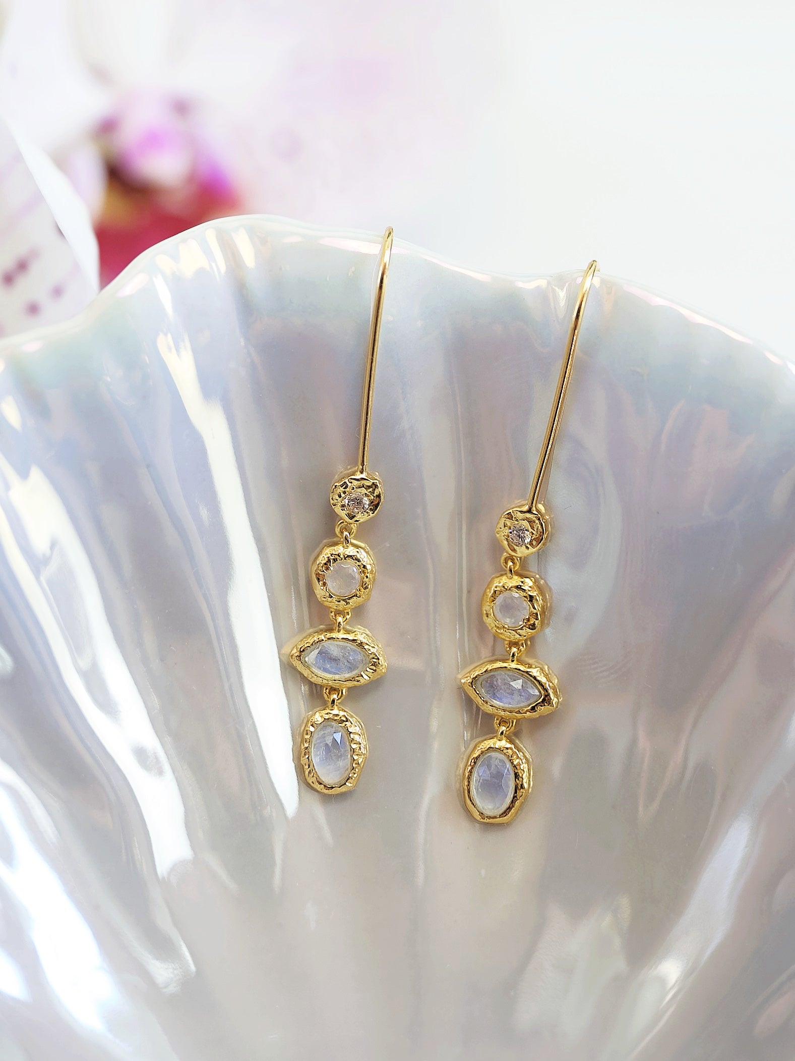 Hammered Rainbow Moonstone Earrings