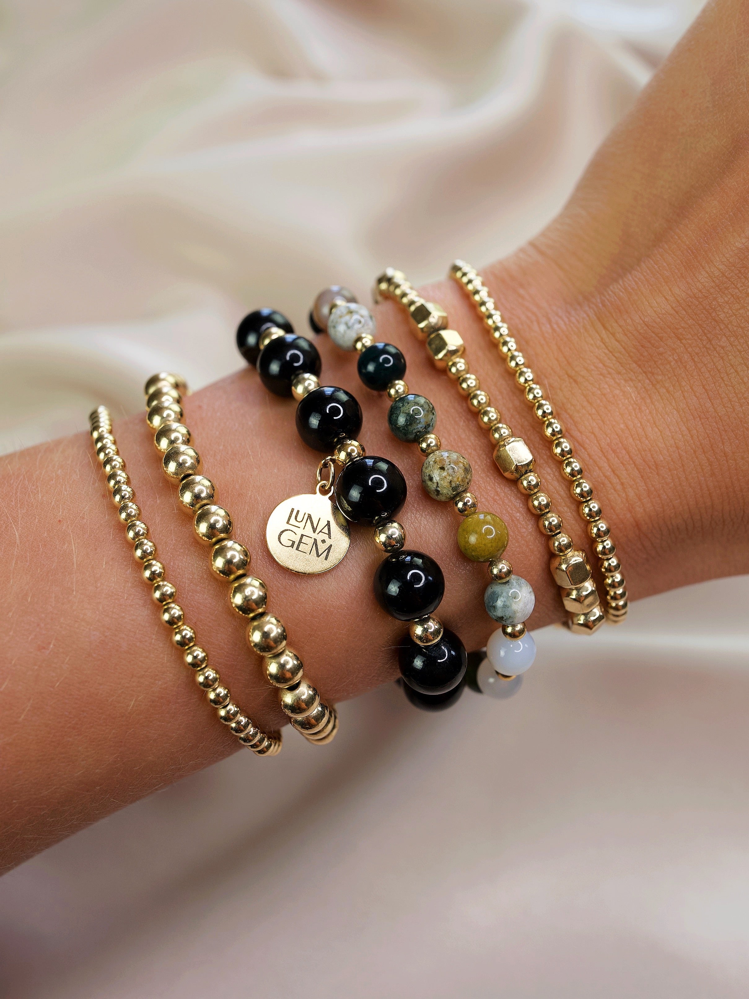 Black Tourmaline Charmed Satellite Bracelet