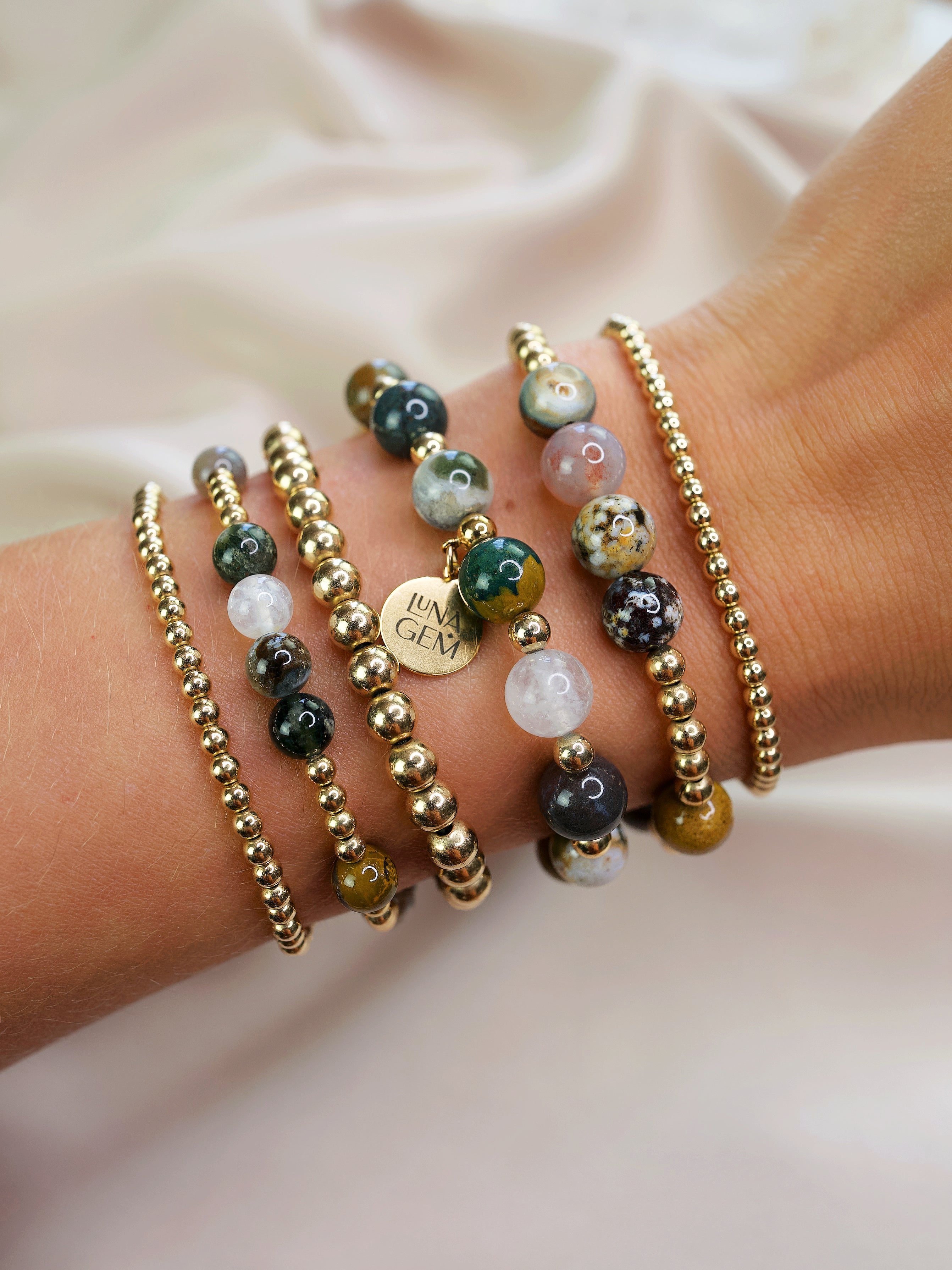 Ocean Jasper Charmed Satellite Bracelet