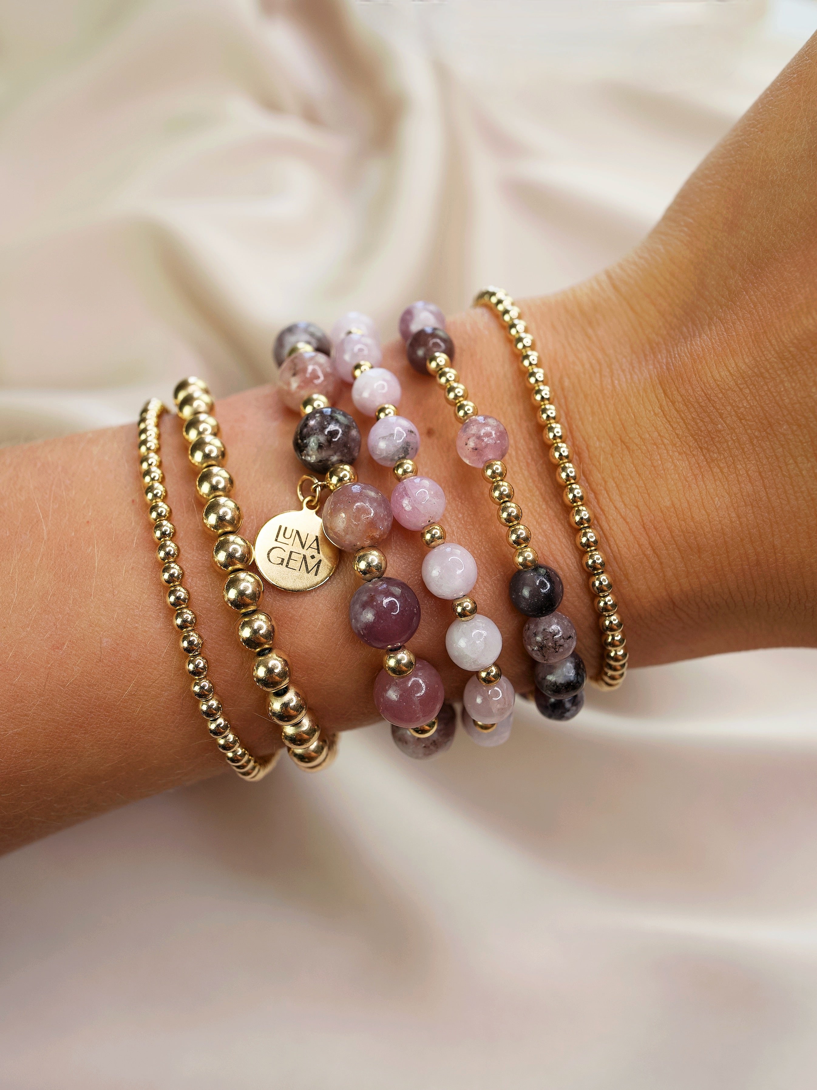 Light Lepidolite Charmed Satellite Bracelet