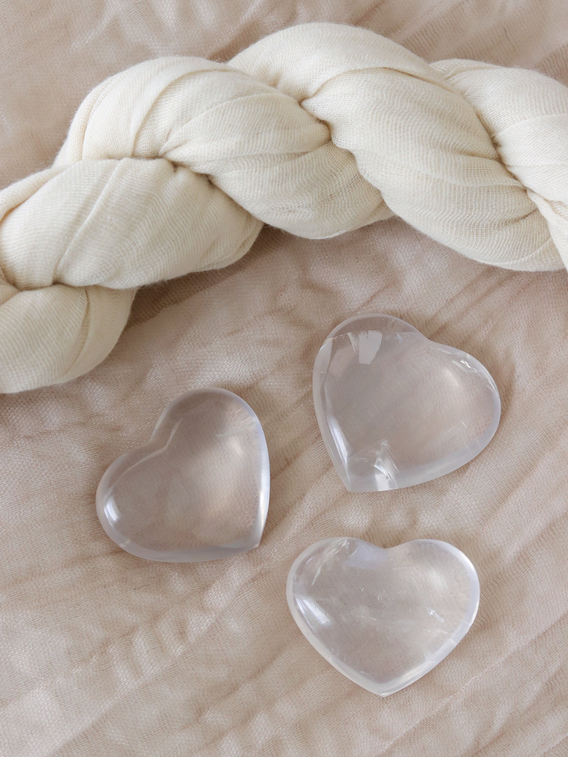 Moon Quartz Heart Palm Stone