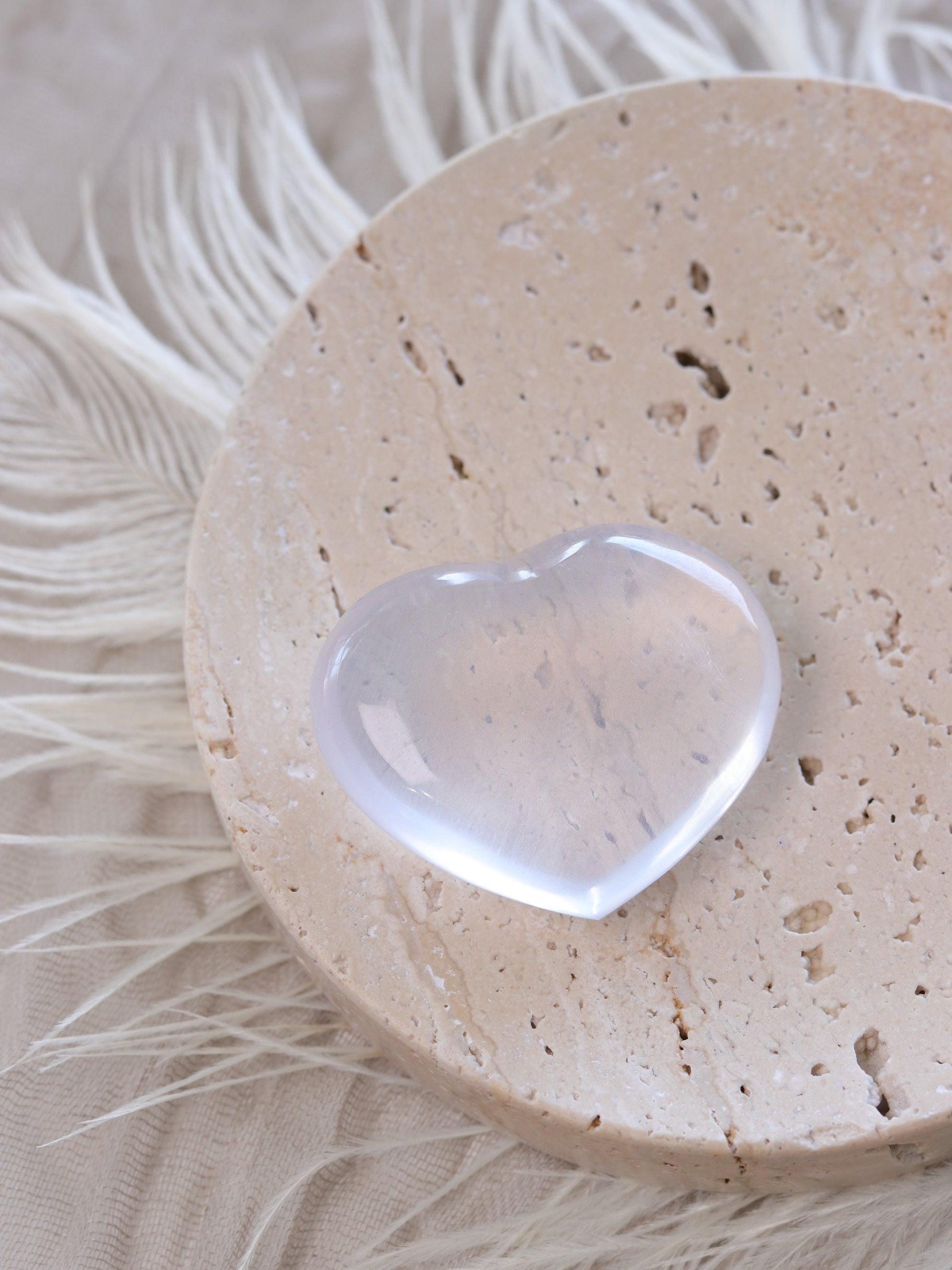 Moon Quartz Heart Palm Stone