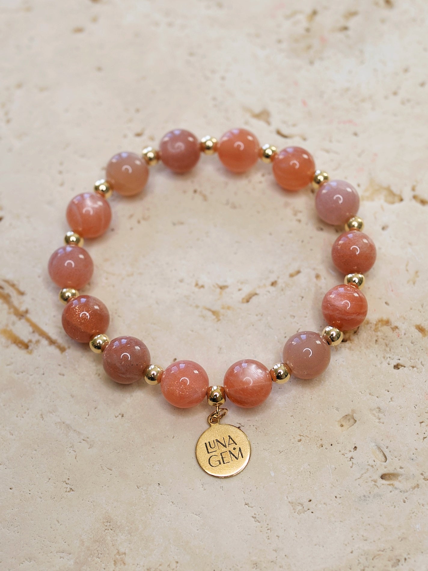 Peach Moonstone Charmed Satellite Bracelet