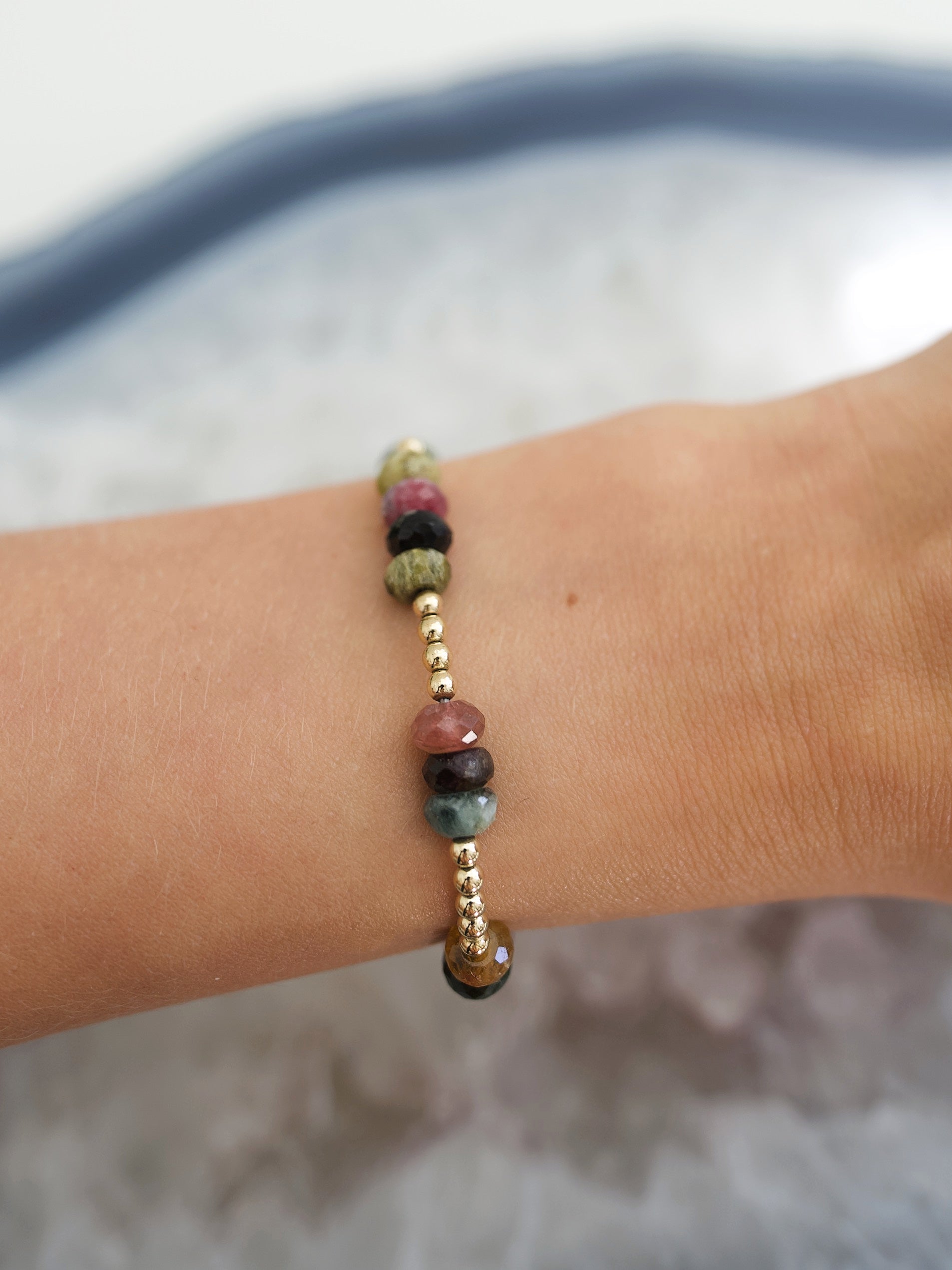 Faceted Rainbow Tourmaline Mini Orbital Bracelet