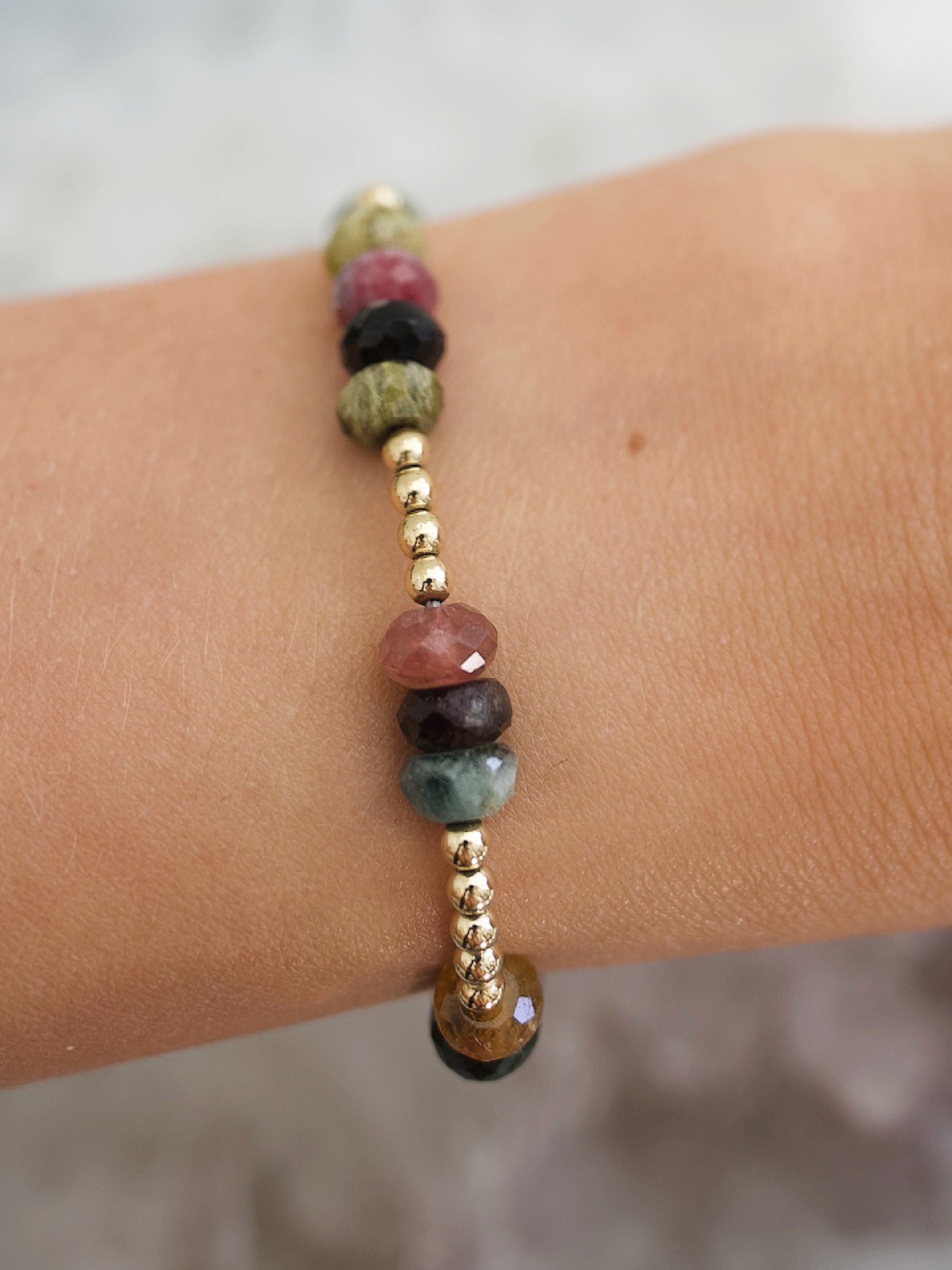 Faceted Rainbow Tourmaline Mini Orbital Bracelet