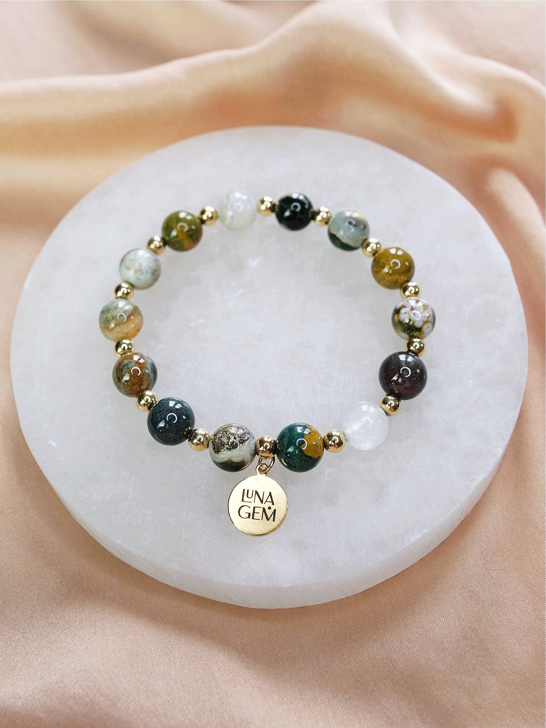 Ocean Jasper Charmed Satellite Bracelet