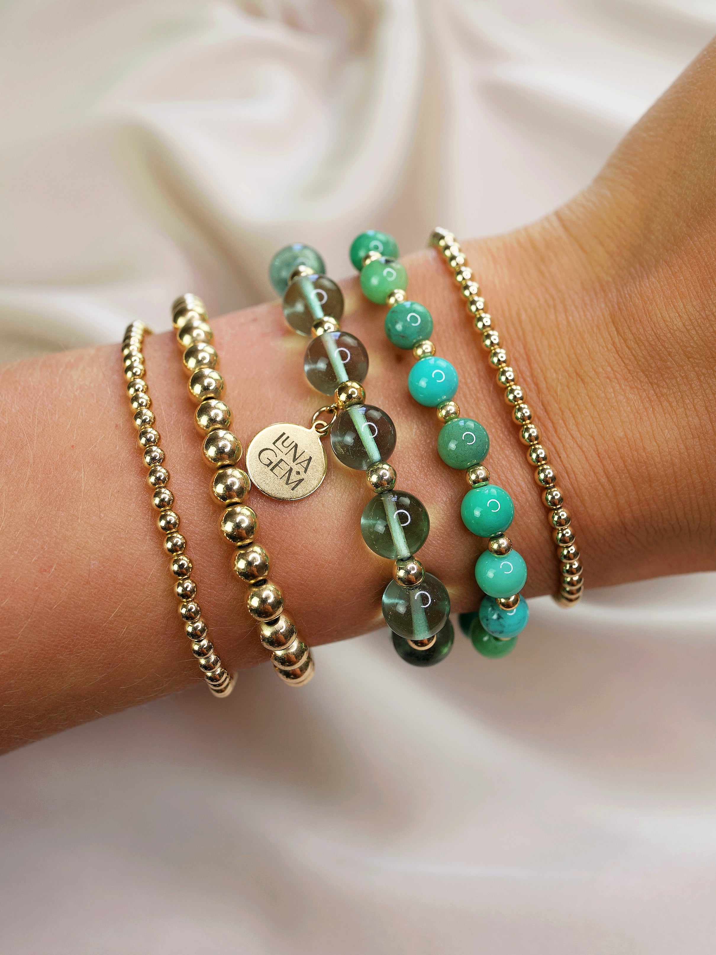 Green Fluorite Charmed Satellite Bracelet