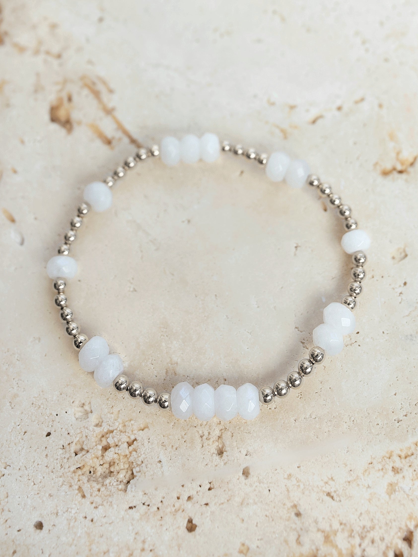Faceted White Jade Mini Orbital Bracelet